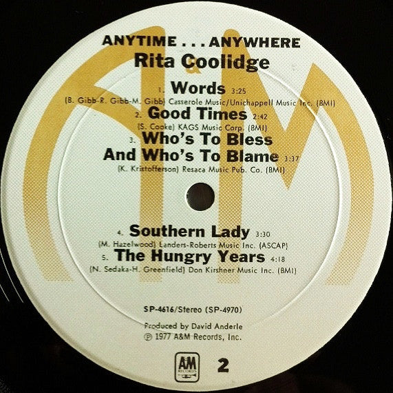 Rita Coolidge : Anytime... Anywhere (LP, Album, RP, Mon)