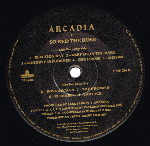 Arcadia (3) : So Red The Rose (LP, Album)