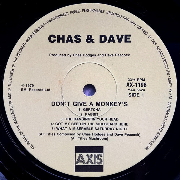 Chas And Dave : Don't Give A Monkey's... (LP, Album, RE)