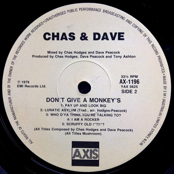 Chas And Dave : Don't Give A Monkey's... (LP, Album, RE)