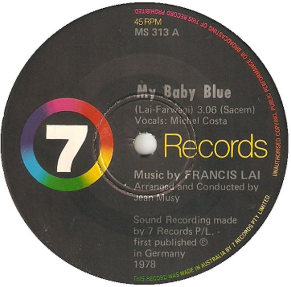 Francis Lai / Michel Costa : My Baby Blue (7&quot;, Single)