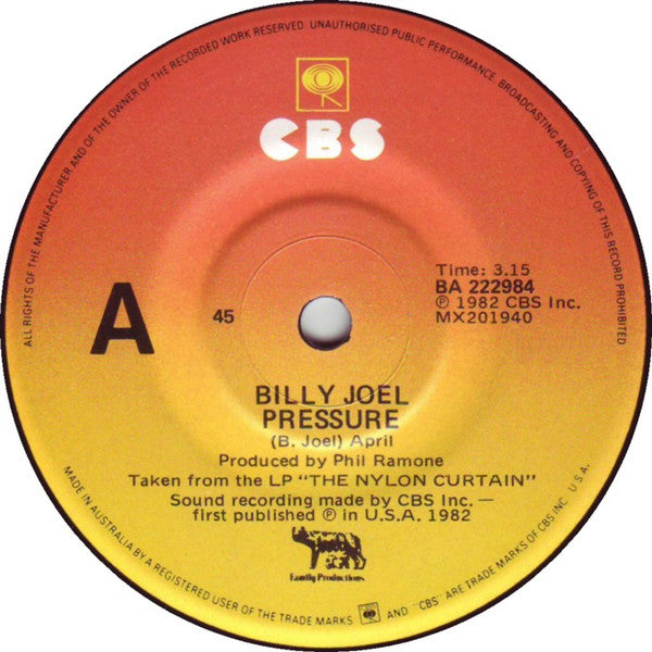 Billy Joel : Pressure (7&quot;, Single)