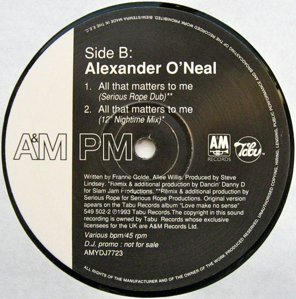 Alexander O'Neal : All That Matters To Me (Danny D, Serious Remixes) (12", Promo)