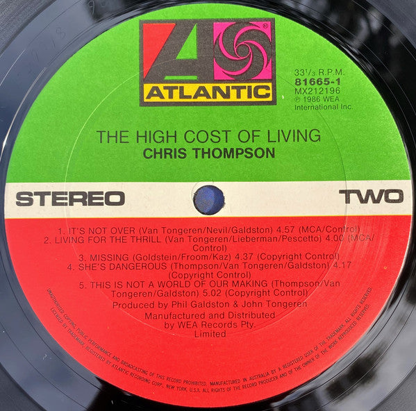 Chris Thompson : High Cost Of Living (LP, Album)