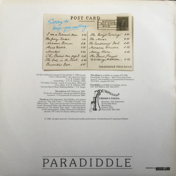 Paradiddle Traditional Folk Band : Sorry To Keep You Waiting (LP, Album)