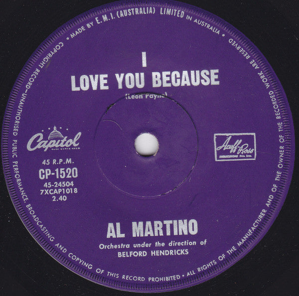 Al Martino : I Love You Because  (7", Single)