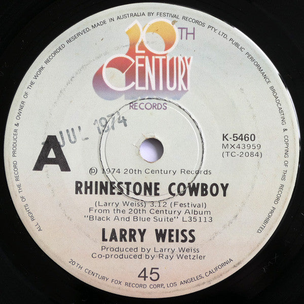 Larry Weiss :  Rhinestone Cowboy  (7", Single)