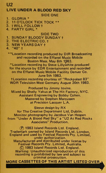 U2 : Under A Blood Red Sky (Live) (Cass, MiniAlbum)