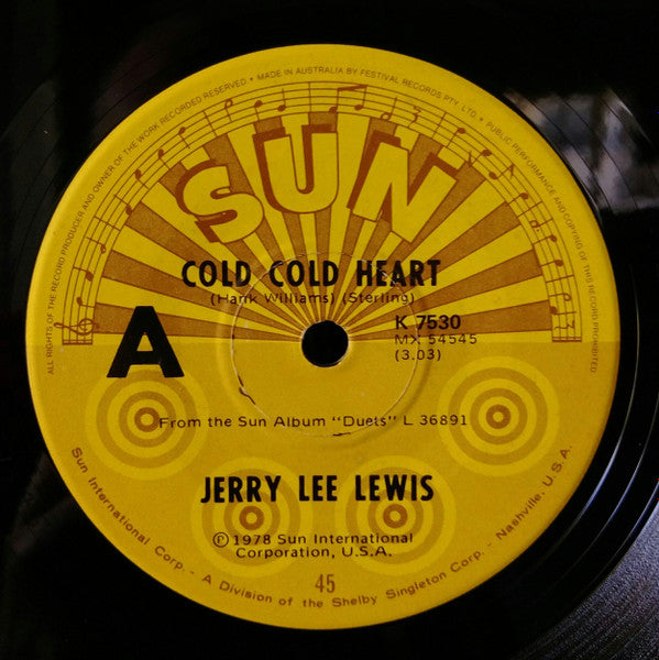 Jerry Lee Lewis : Cold Cold Heart / It Won't Happen With Me (7", Single)