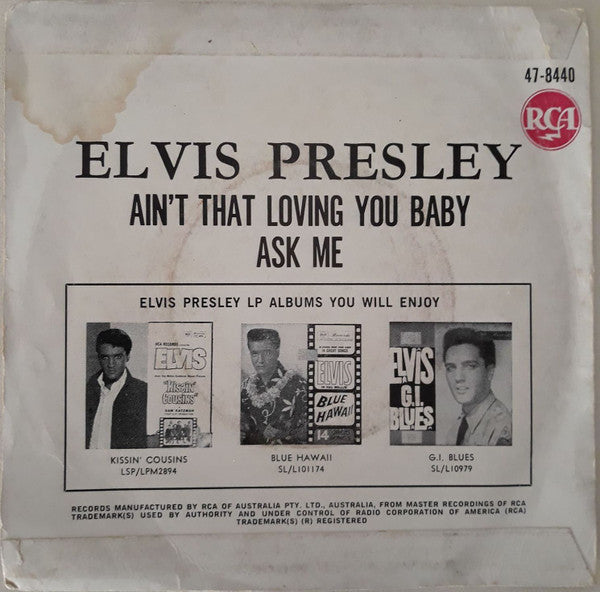 Elvis Presley : Ain't That Loving You Baby (7", Single)