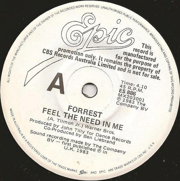 Forrest : Feel The Need In Me (7&quot;, Single, Promo)