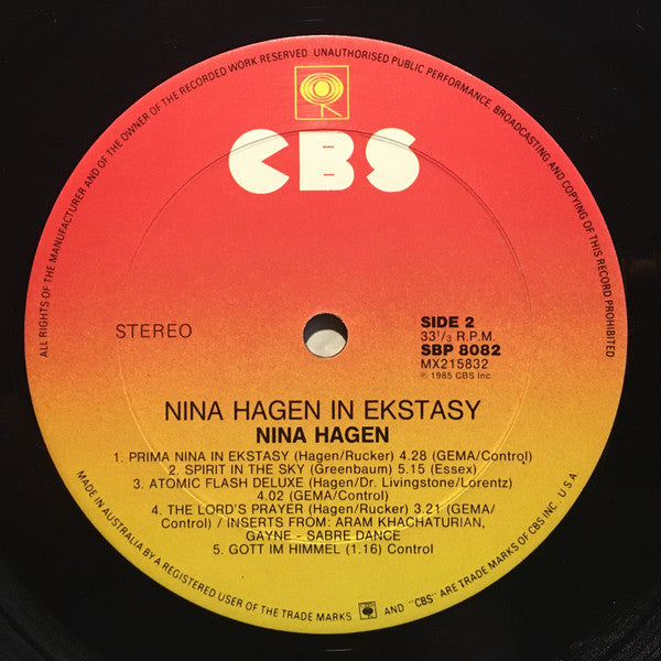 Nina Hagen : Nina Hagen In Ekstasy (LP, Album)