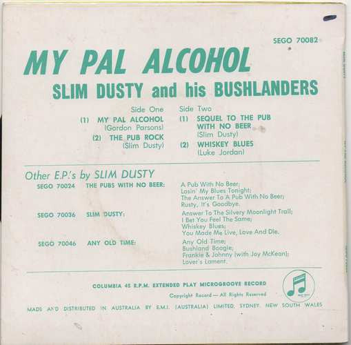 Slim Dusty And His Bushlanders : My Pal Alcohol (7", EP, RP)