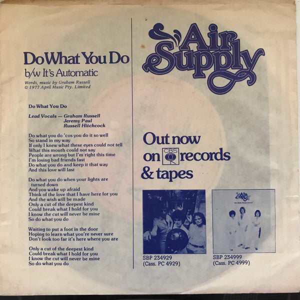 Air Supply : Do What You Do (7", Single)