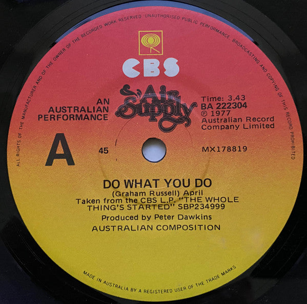 Air Supply : Do What You Do (7", Single)