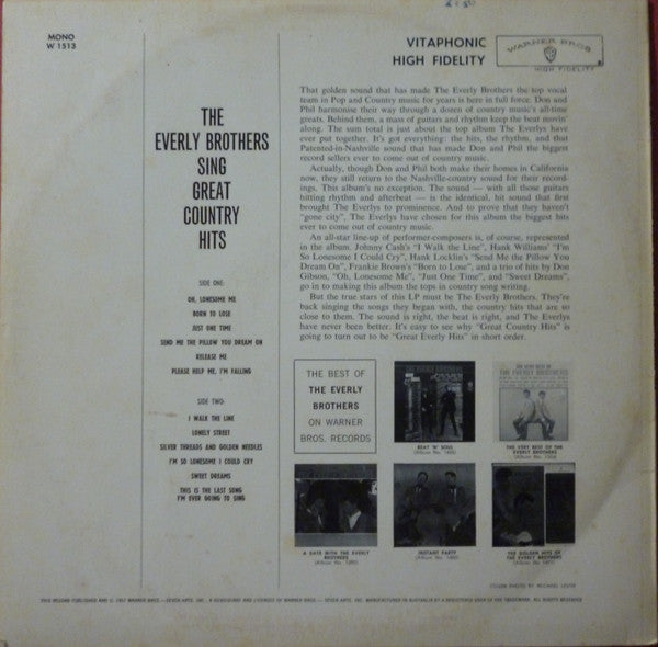 Everly Brothers : The Everly Brothers Sing Great Country Hits (LP, Album, Mono)