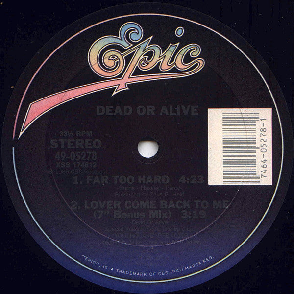 Dead Or Alive : Lover Come Back To Me (Extended Remix) (12")