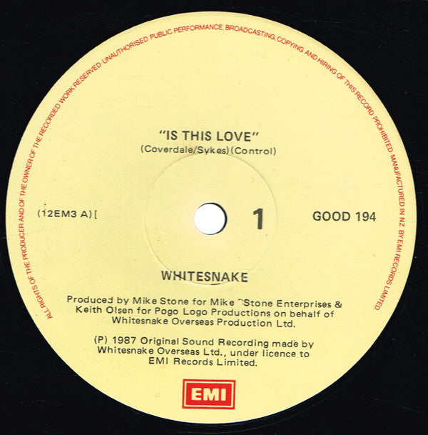 Whitesnake : Is This Love (12", Single)