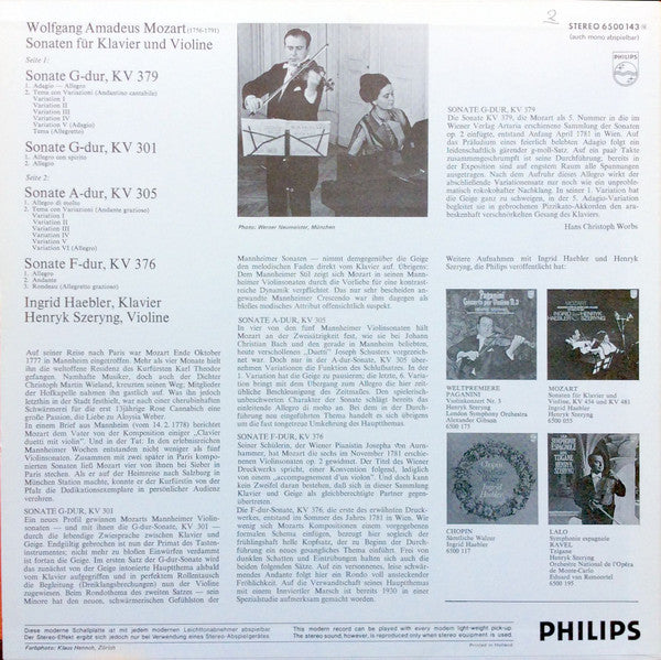 Wolfgang Amadeus Mozart, Ingrid Haebler & Henryk Szeryng : Sonaten Für Klavier Und Violine (LP, Album)