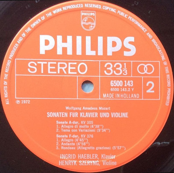 Wolfgang Amadeus Mozart, Ingrid Haebler & Henryk Szeryng : Sonaten Für Klavier Und Violine (LP, Album)