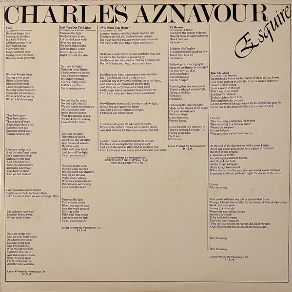 Charles Aznavour : Esquire (LP, Album)