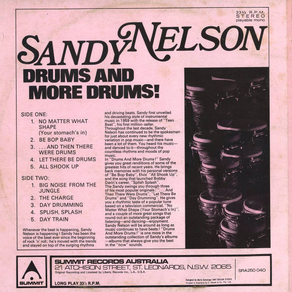 Sandy Nelson : Drums And More Drums! (LP, Comp, RE)