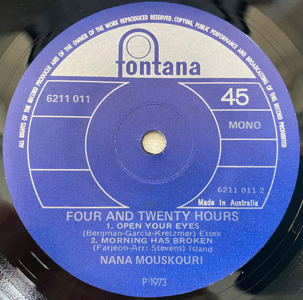 Nana Mouskouri : Four And Twenty Hours (7", EP, Mono)