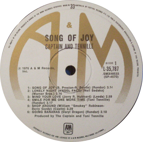 Captain And Tennille : Song Of Joy (LP, Album, Gat)