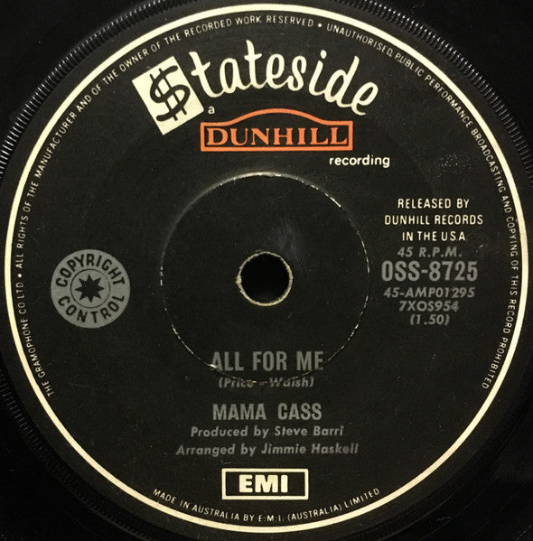 Mama Cass* : Move In A Little Closer, Baby / All For Me (7", Single)