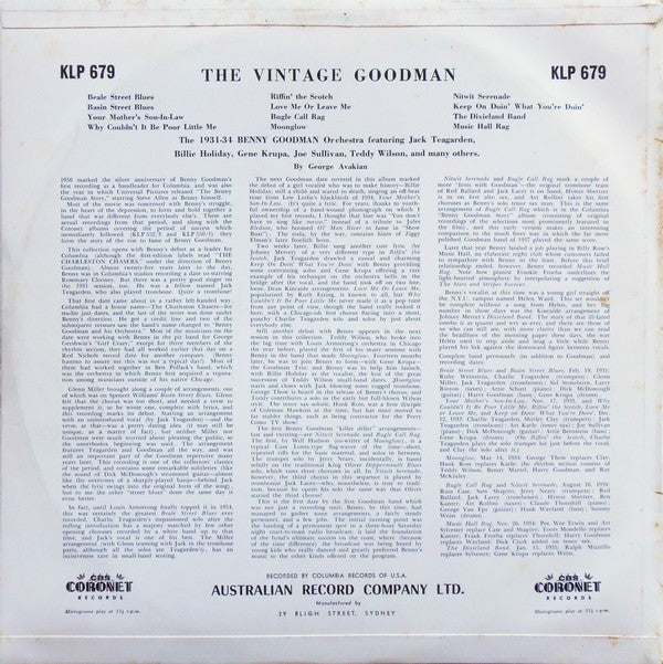 Benny Goodman And His Orchestra : The Vintage Goodman (LP, Comp, Mono)