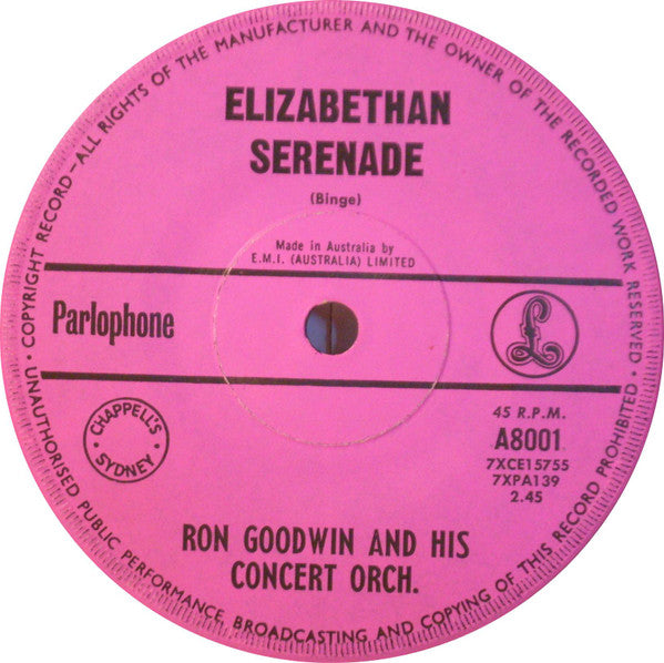 Ron Goodwin And His Orchestra : Red Cloak / Elizabethan Serenade (7", Single, RE, Pin)