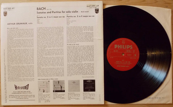 Bach* - Arthur Grumiaux : Sonata No. 3 In C Major, BWV 1005 / Partita No. 3 In E Major, BWV 1006 (LP, Album)