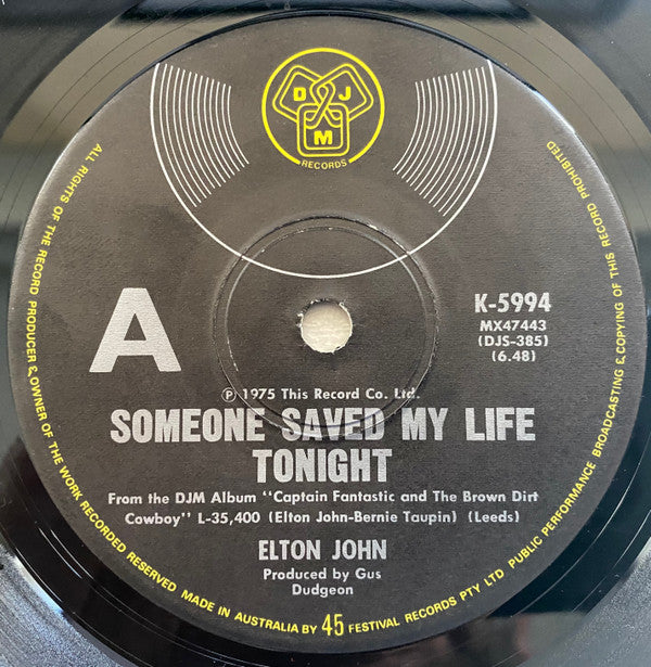 Elton John : Someone Saved My Life Tonight (7&quot;, Single)