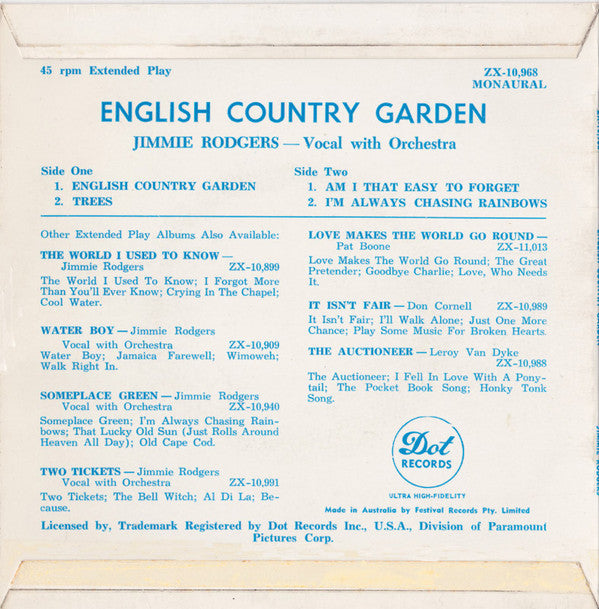 Jimmie Rodgers (2) : English Country Garden (7", EP)