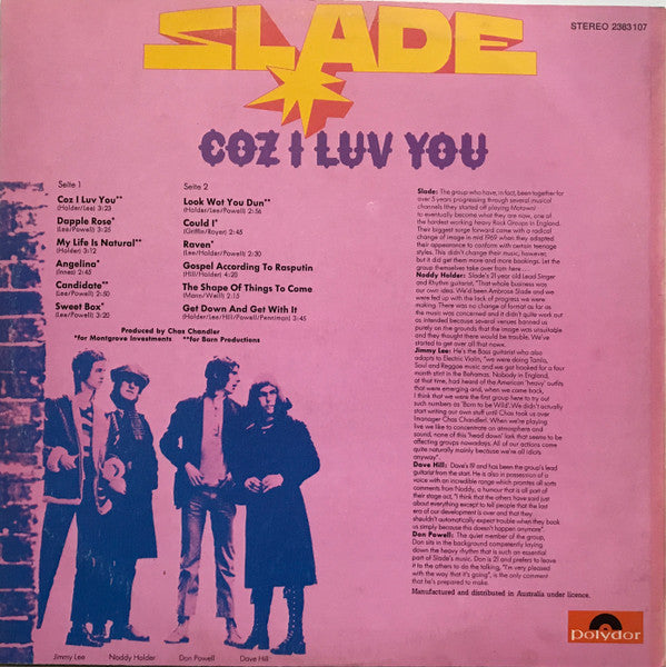 Slade : Coz I Luv You (LP, Comp)