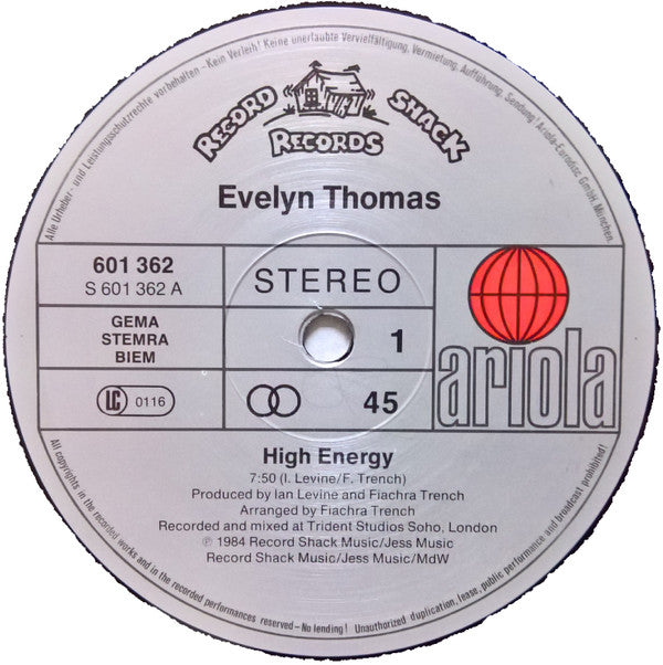 Evelyn Thomas : High-Energy (12", Maxi)