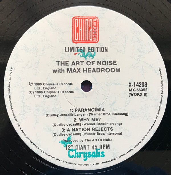 The Art Of Noise With Max Headroom : Paranoimia (Extended Version) (12", Single)