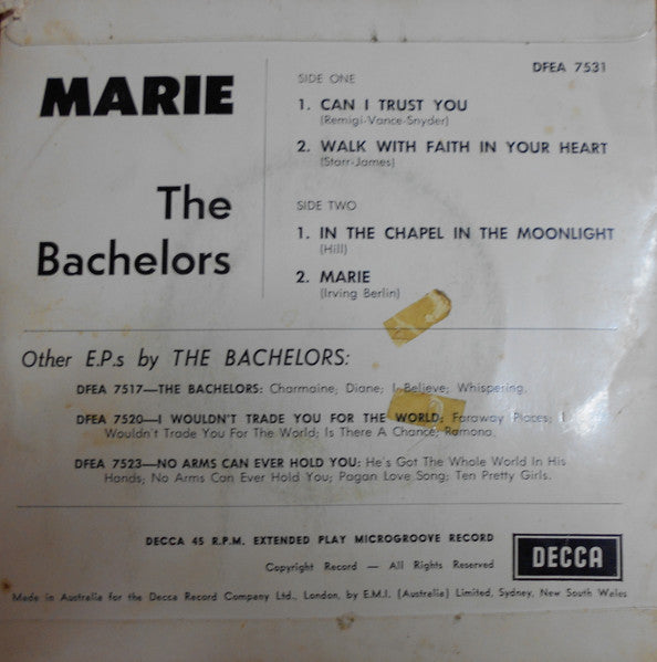 The Bachelors : Marie (7", EP)