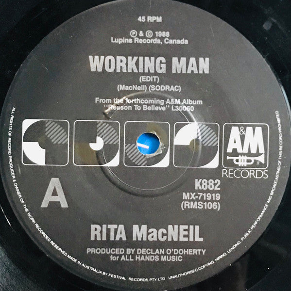 Rita MacNeil : Working Man / Sound Your Horn (7")