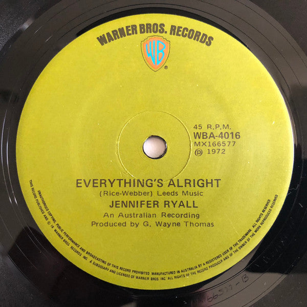 Jennifer Ryall : Everything&#39;s Alright (7&quot;, Single)