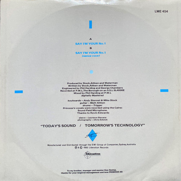 Princess : Say I'm Your No. 1 (12", Single)