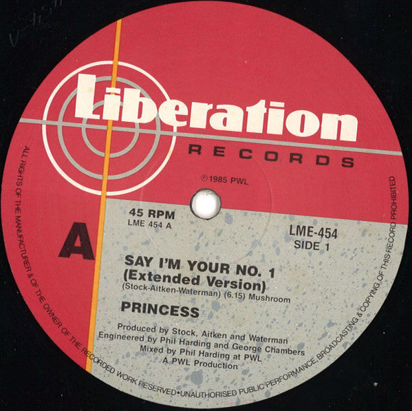 Princess : Say I'm Your No. 1 (12", Single)