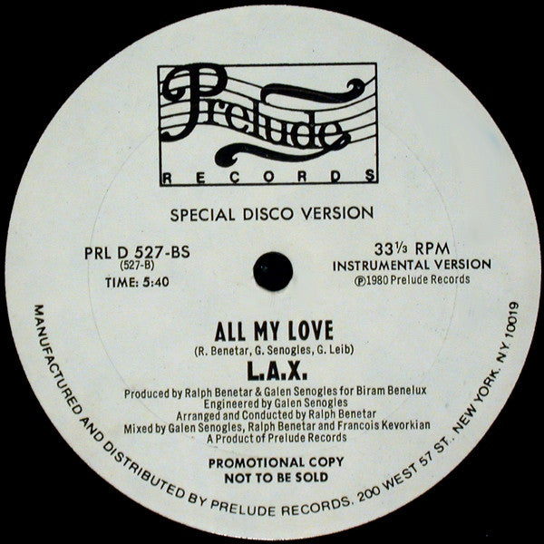 L.A.X. : All My Love (12", Promo)