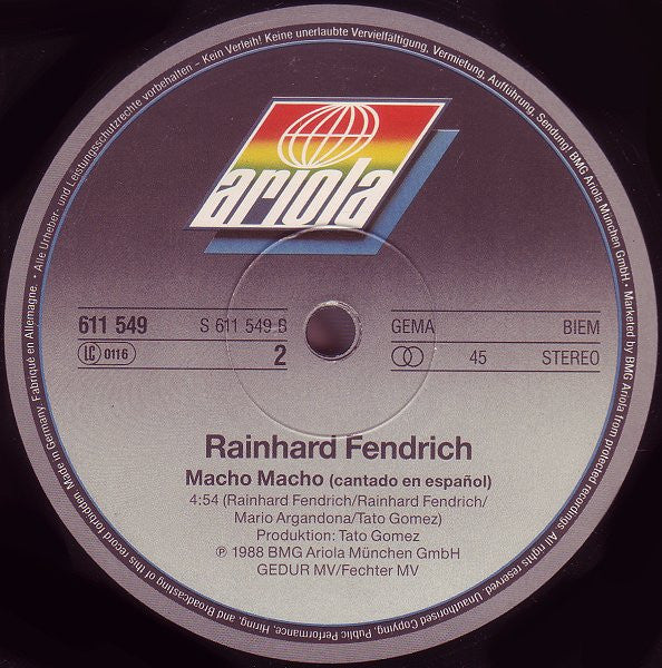 Rainhard Fendrich : Macho Macho (12", Maxi)
