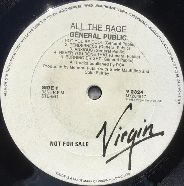 General Public : ...All The Rage (LP, Album, Promo)