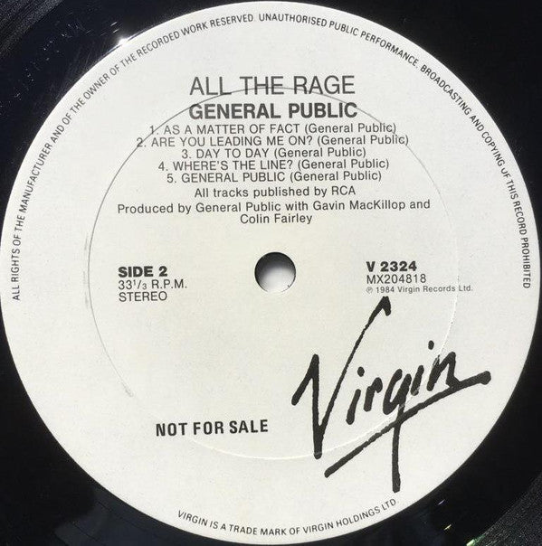 General Public : ...All The Rage (LP, Album, Promo)