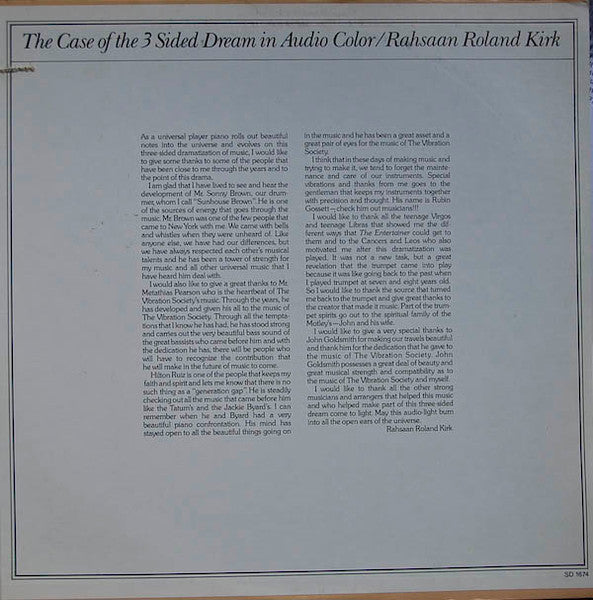 Rahsaan Roland Kirk* : The Case Of The 3 Sided Dream In Audio Color (2xLP, Album, MO )