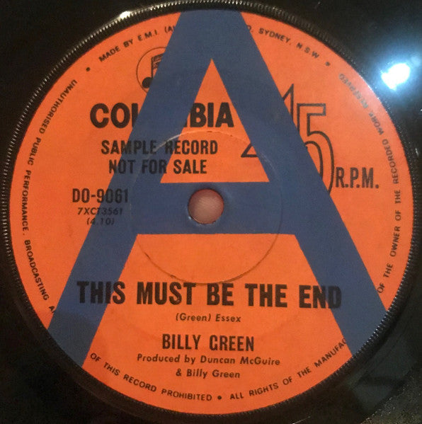 Billy Green : This Must Be The End (7", Single, Promo)