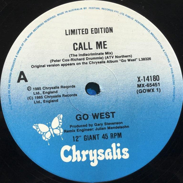 Go West : Call Me (The Indiscriminate Mix) (12", Single, Ltd)