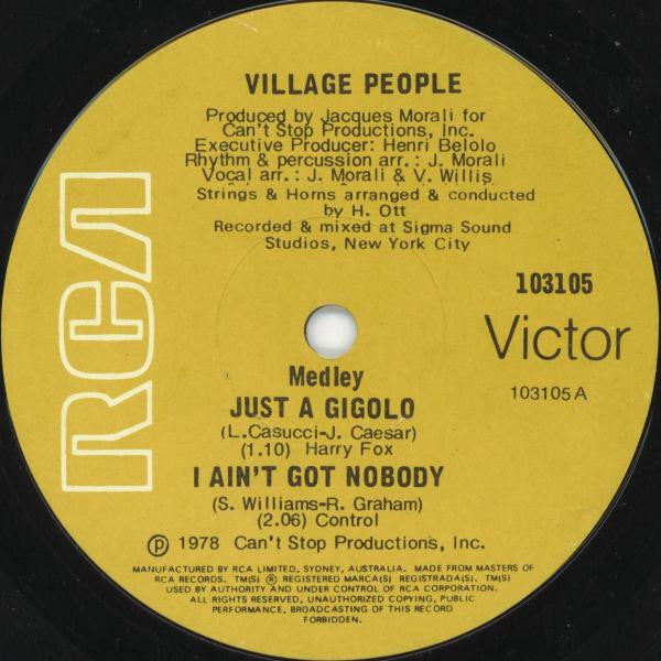 Village People : Just A Gigolo / I Ain&#39;t Got Nobody / Macho Man (7&quot;, Single)